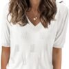 Arach&Cloz Women's Tops 2025 Spring Summer Short Sleeve Sweater Fashion Trendy Dressy Casual Outfit Versatile Knit Blouse - Image 2